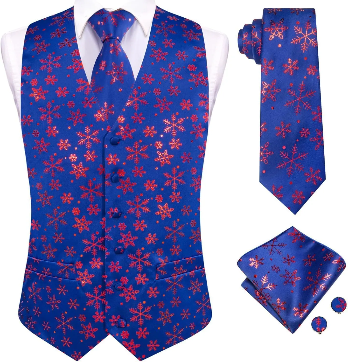 Hi-Tie Christmas Vest and Tie Set For Mens Print Shiny Suit Waistcoat Necktie Xmas Holiday Party Tuxedo Vest