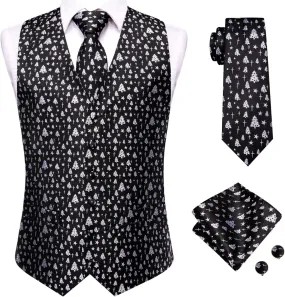 Hi-Tie Christmas Vest and Tie Set For Mens Print Shiny Suit Waistcoat Necktie Xmas Holiday Party Tuxedo Vest