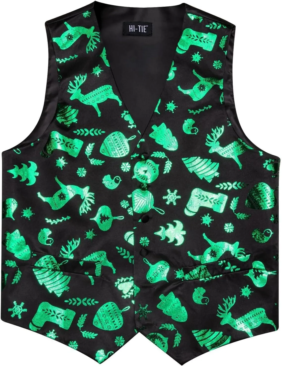 Hi-Tie Christmas Vest and Tie Set For Mens Print Shiny Suit Waistcoat Necktie Xmas Holiday Party Tuxedo Vest