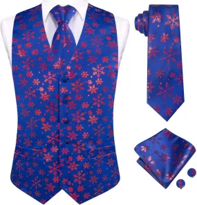 Hi-Tie Christmas Vest and Tie Set For Mens Print Shiny Suit Waistcoat Necktie Xmas Holiday Party Tuxedo Vest