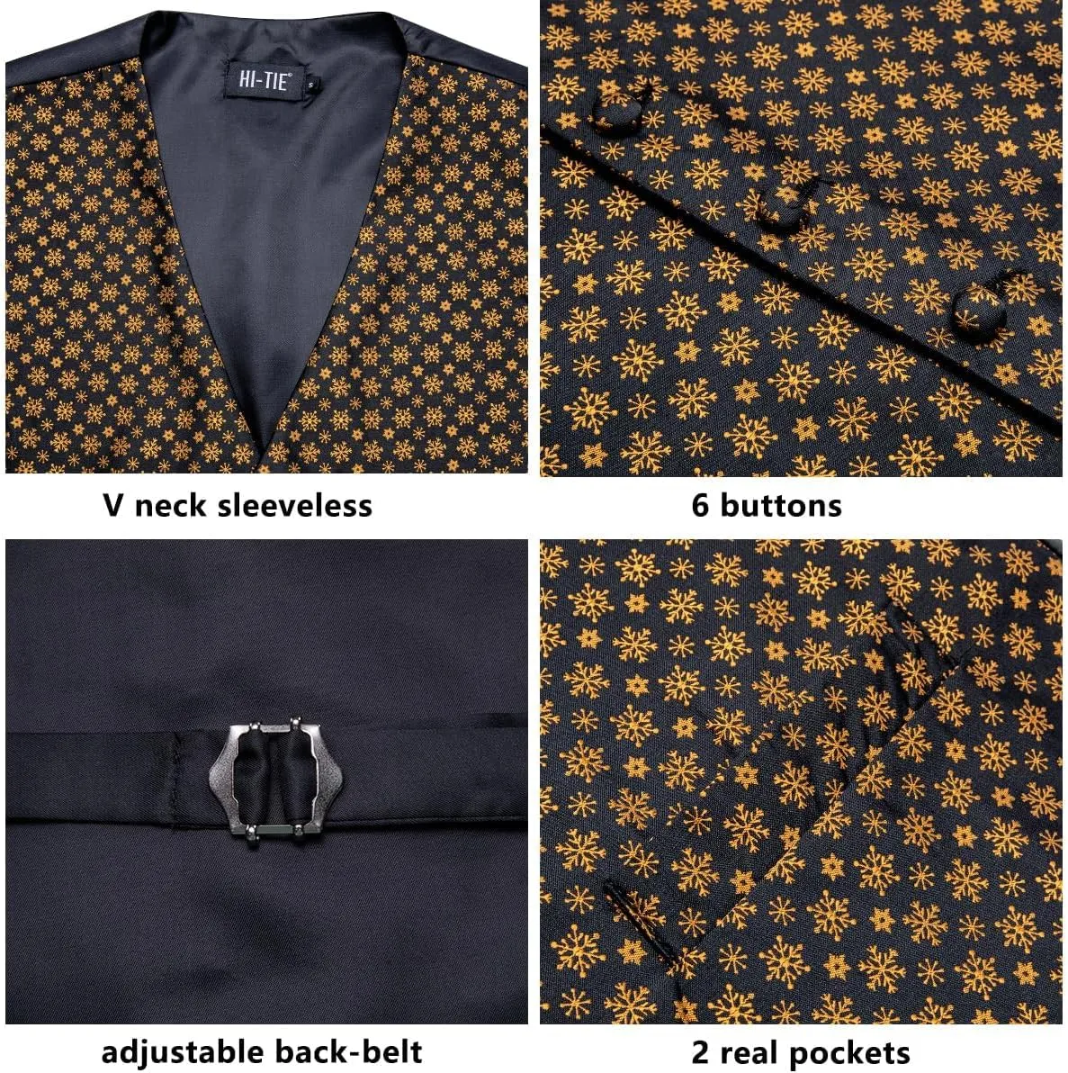 Hi-Tie Christmas Vest and Tie Set For Mens Print Shiny Suit Waistcoat Necktie Xmas Holiday Party Tuxedo Vest