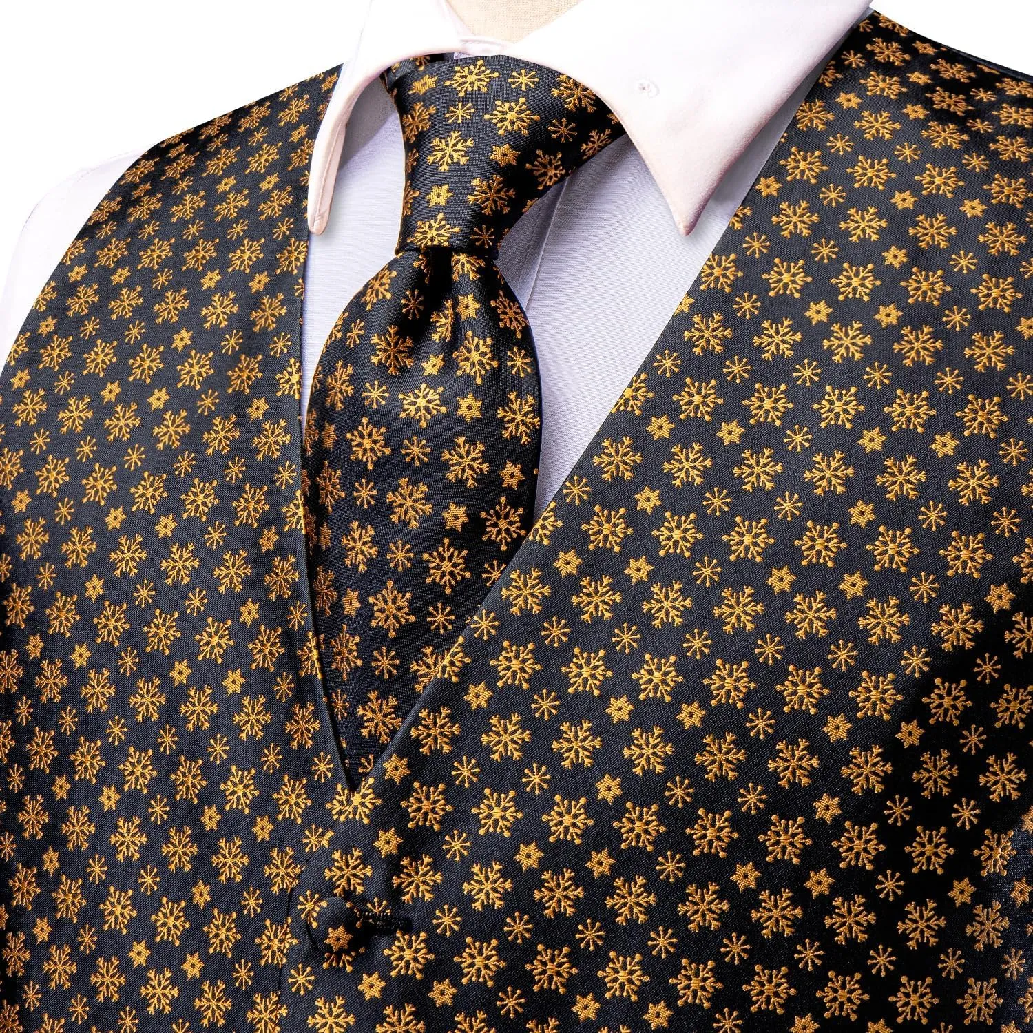 Hi-Tie Christmas Vest and Tie Set For Mens Print Shiny Suit Waistcoat Necktie Xmas Holiday Party Tuxedo Vest