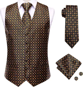 Hi-Tie Christmas Vest and Tie Set For Mens Print Shiny Suit Waistcoat Necktie Xmas Holiday Party Tuxedo Vest
