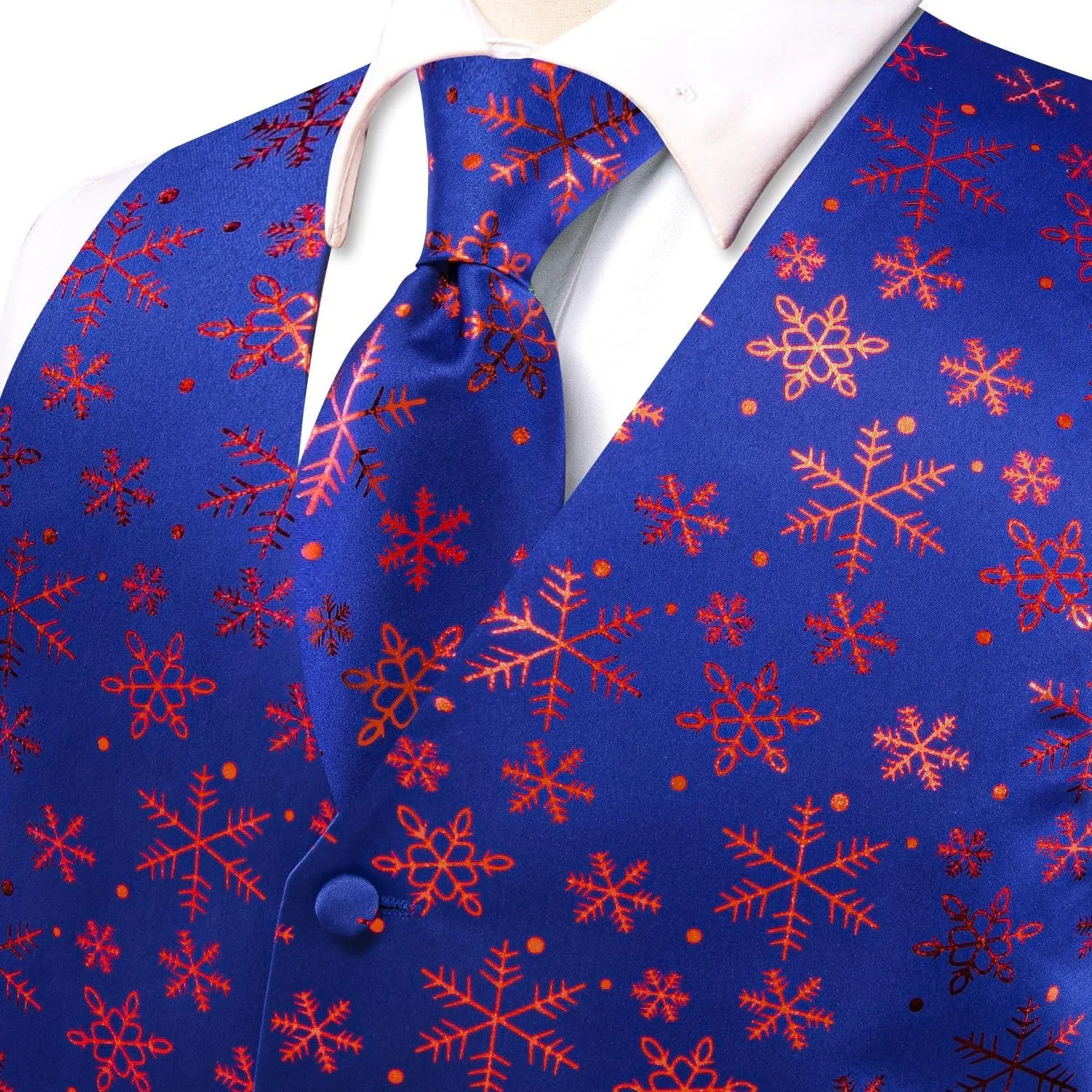 Hi-Tie Christmas Vest and Tie Set For Mens Print Shiny Suit Waistcoat Necktie Xmas Holiday Party Tuxedo Vest