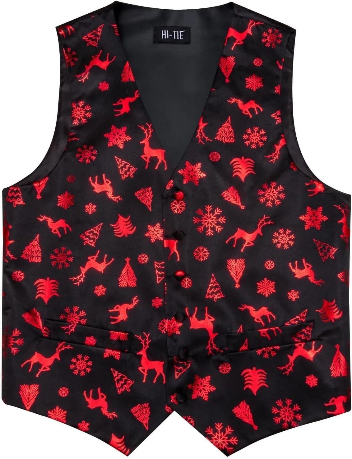 Hi-Tie Christmas Vest and Tie Set For Mens Print Shiny Suit Waistcoat Necktie Xmas Holiday Party Tuxedo Vest