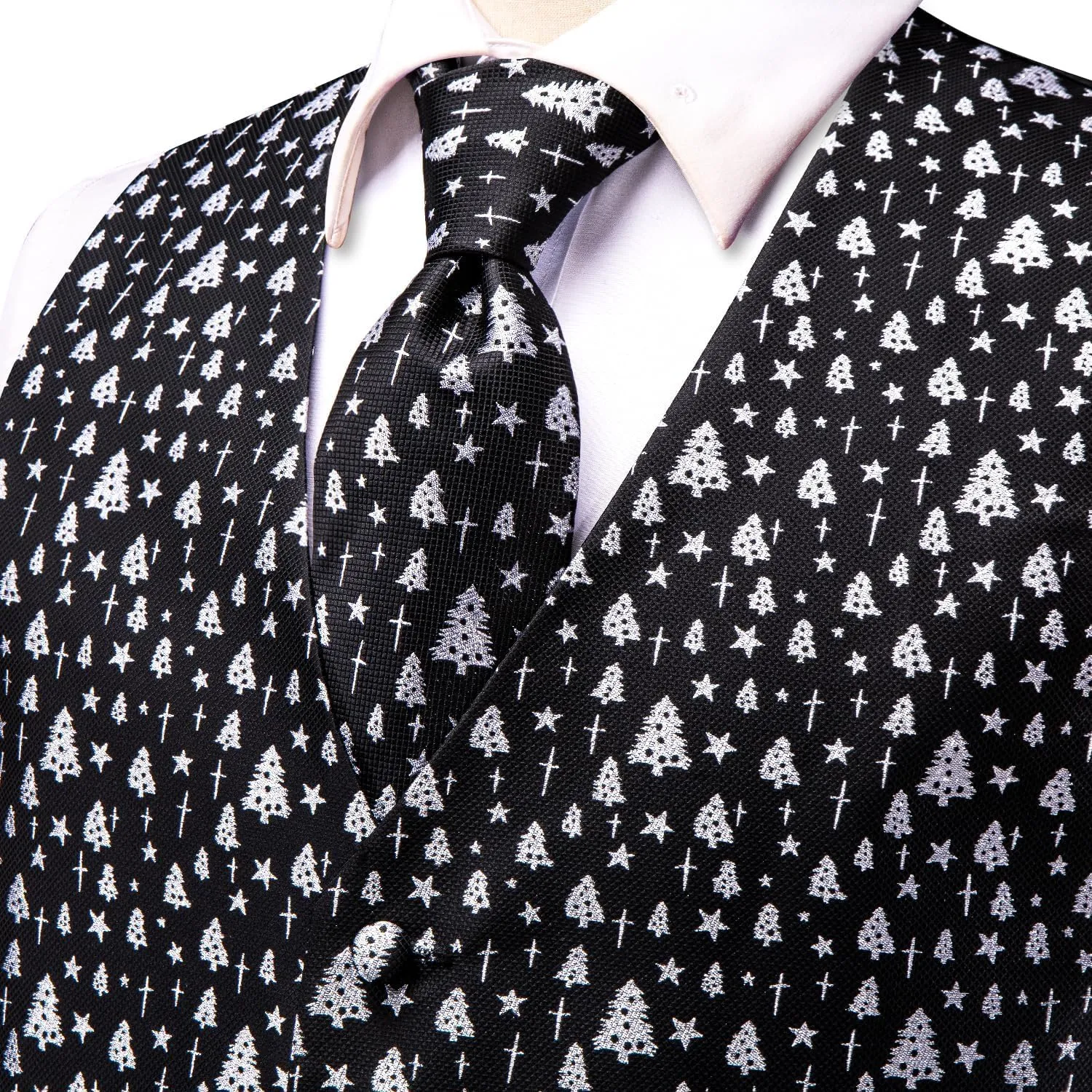 Hi-Tie Christmas Vest and Tie Set For Mens Print Shiny Suit Waistcoat Necktie Xmas Holiday Party Tuxedo Vest