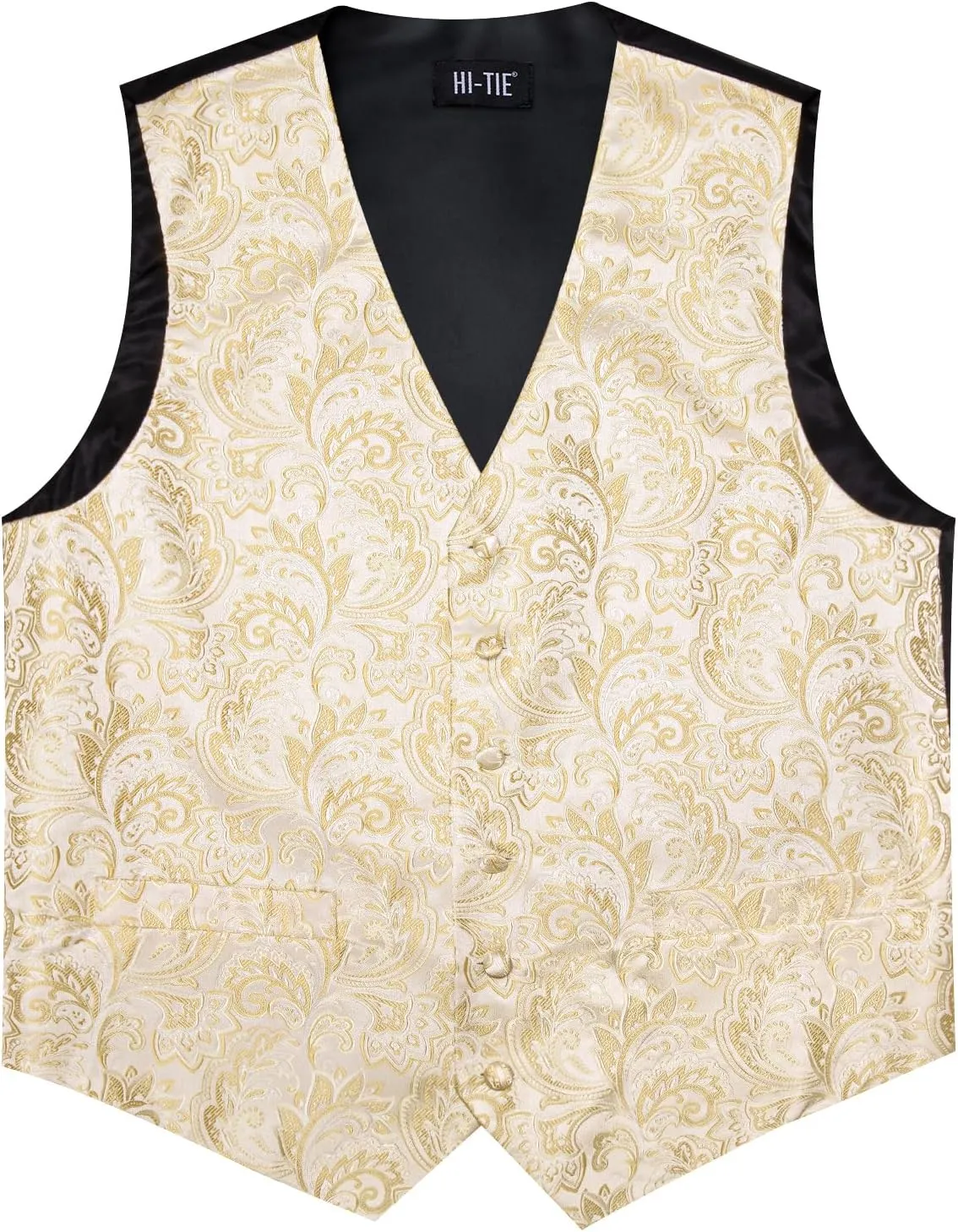 Hi-Tie Silk Mens Suit Vest and Tie Set Paisley Floral Jacquard Formal Dress Waistcoat For Tuxedo Wedding Party Business