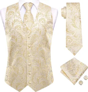 Hi-Tie Silk Mens Suit Vest and Tie Set Paisley Floral Jacquard Formal Dress Waistcoat For Tuxedo Wedding Party Business