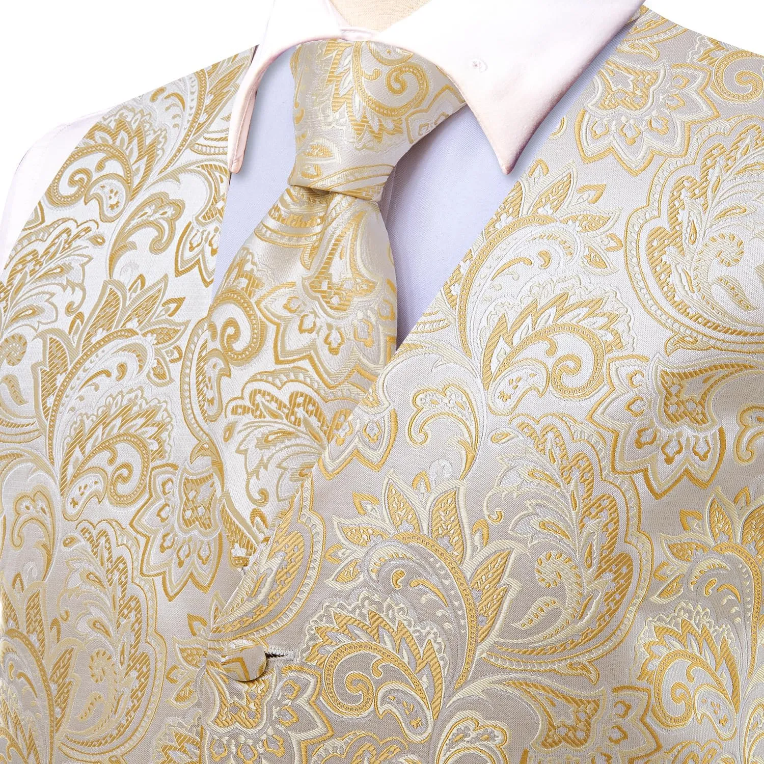 Hi-Tie Silk Mens Suit Vest and Tie Set Paisley Floral Jacquard Formal Dress Waistcoat For Tuxedo Wedding Party Business