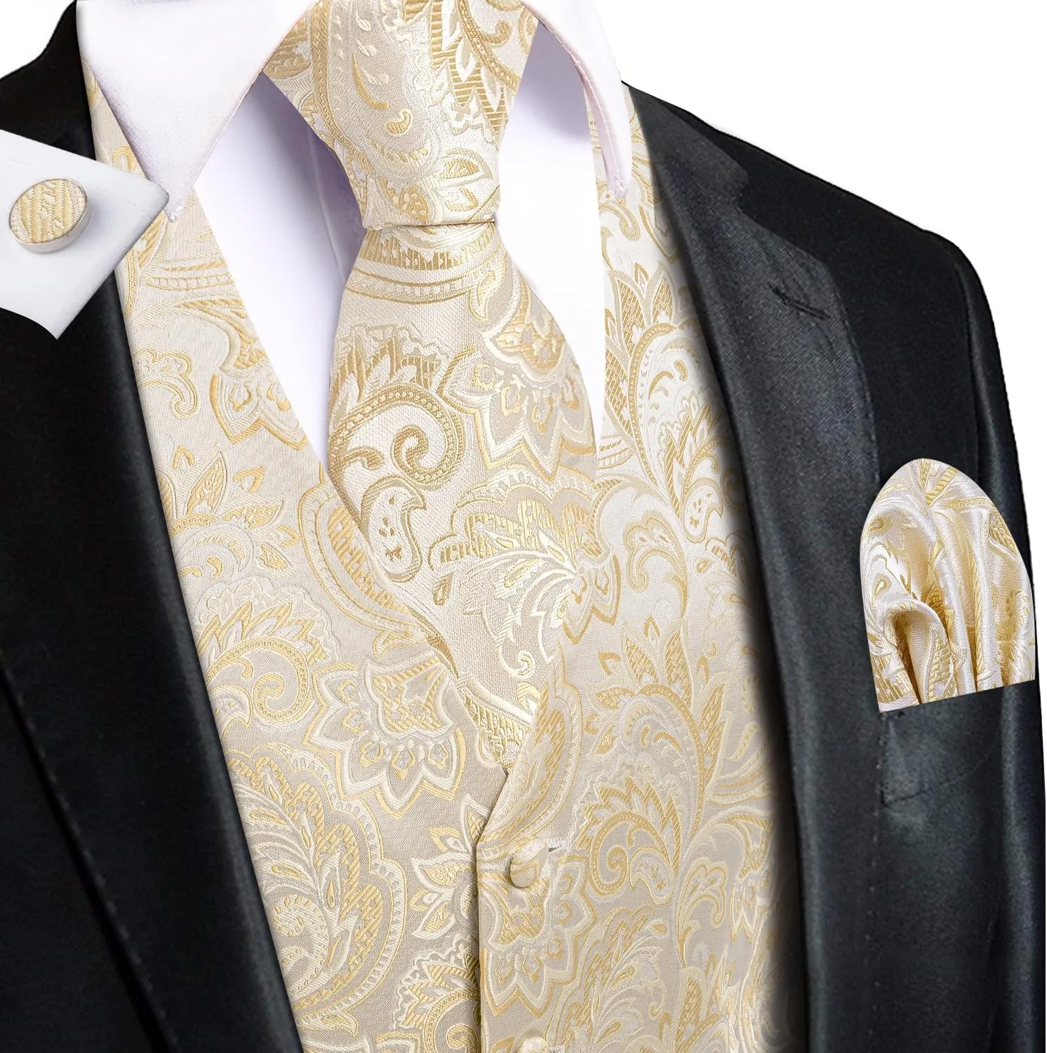 Hi-Tie Silk Mens Suit Vest and Tie Set Paisley Floral Jacquard Formal Dress Waistcoat For Tuxedo Wedding Party Business