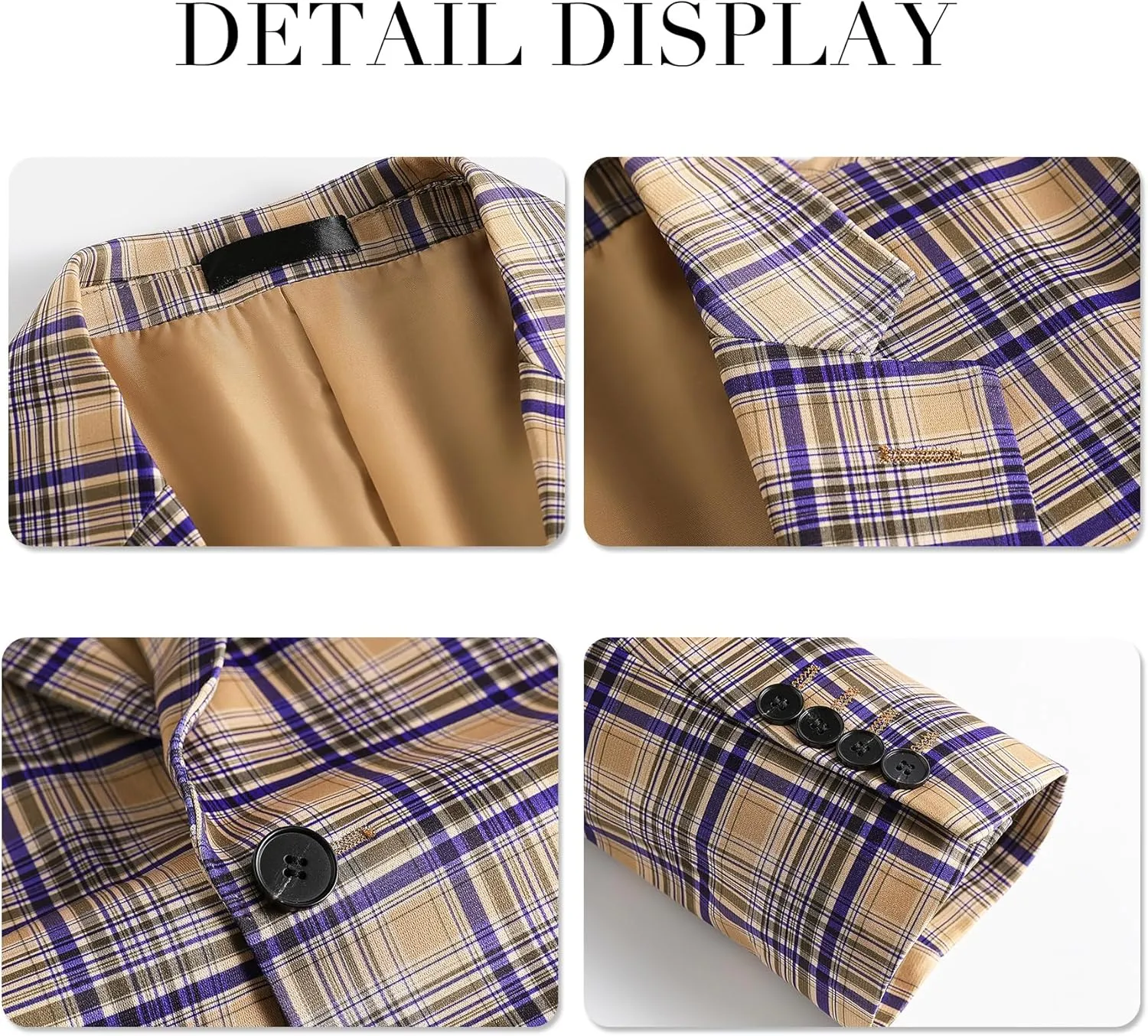 Iynnijoy Mens 2 Piece Slim Fit Suit Casual Plaid Tuxedo Suit for Men Party Wedding Business Dress Suit Set