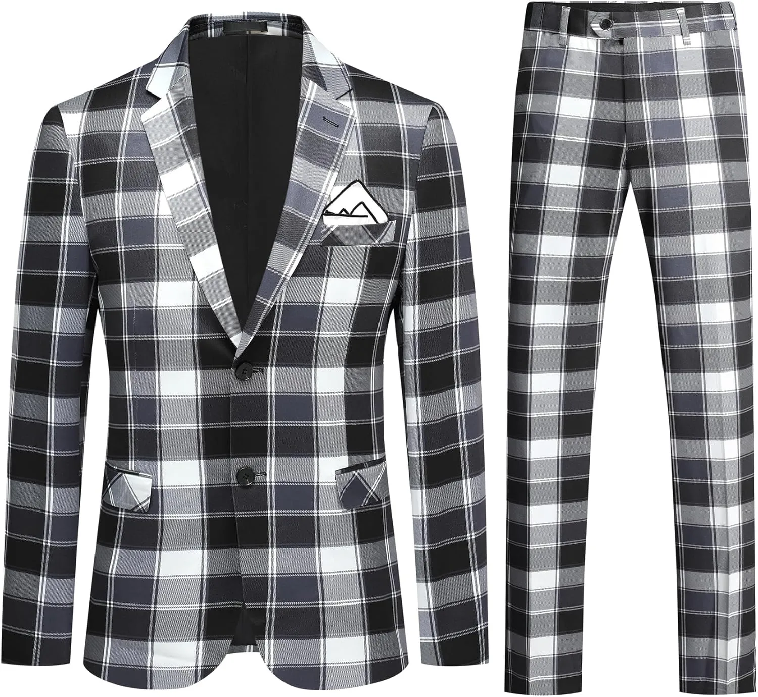 Iynnijoy Mens 2 Piece Slim Fit Suit Casual Plaid Tuxedo Suit for Men Party Wedding Business Dress Suit Set