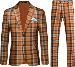 Iynnijoy Mens 2 Piece Slim Fit Suit Casual Plaid Tuxedo Suit for Men Party Wedding Business Dress Suit Set