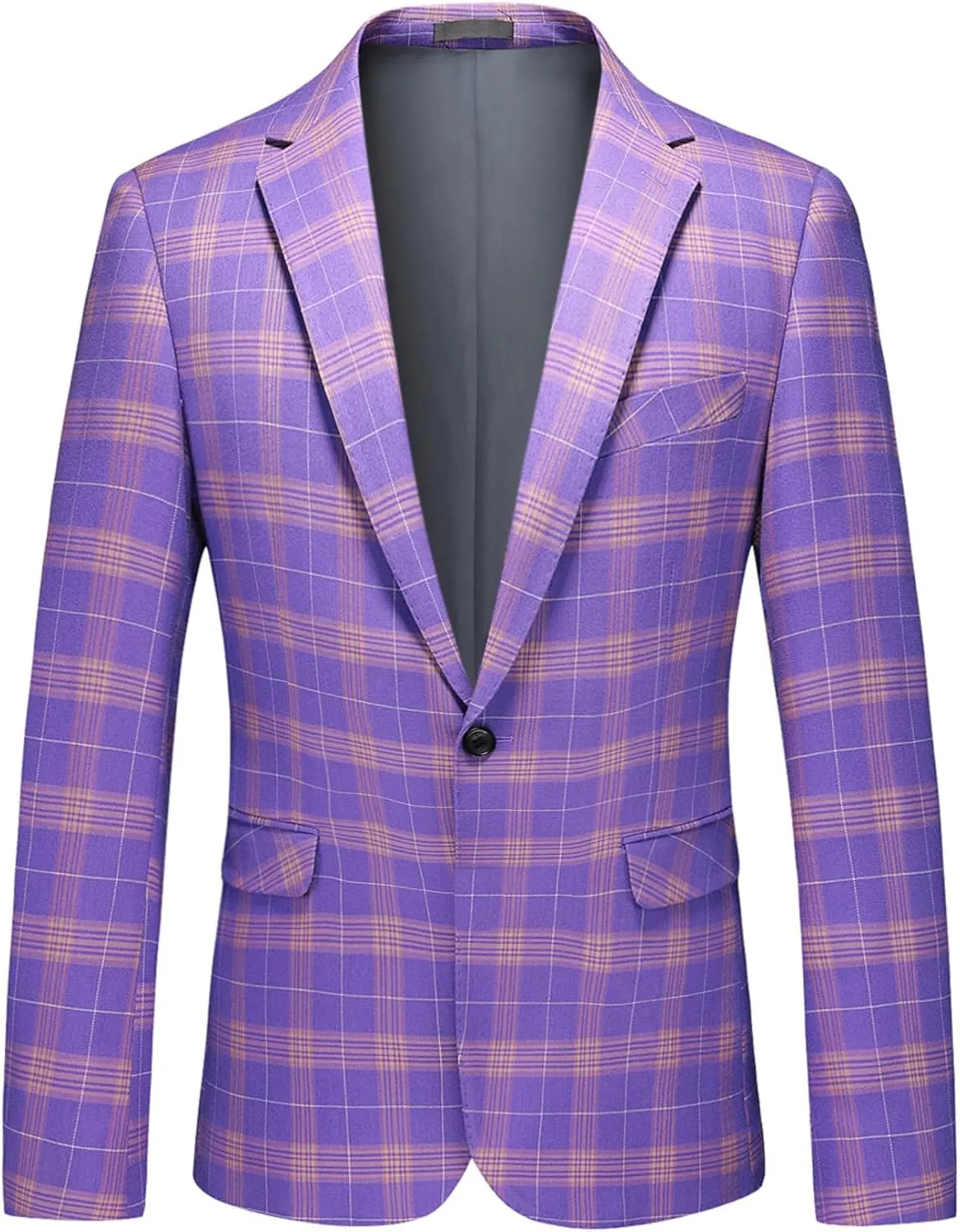 Iynnijoy Mens 2 Piece Slim Fit Suit Casual Plaid Tuxedo Suit for Men Party Wedding Business Dress Suit Set