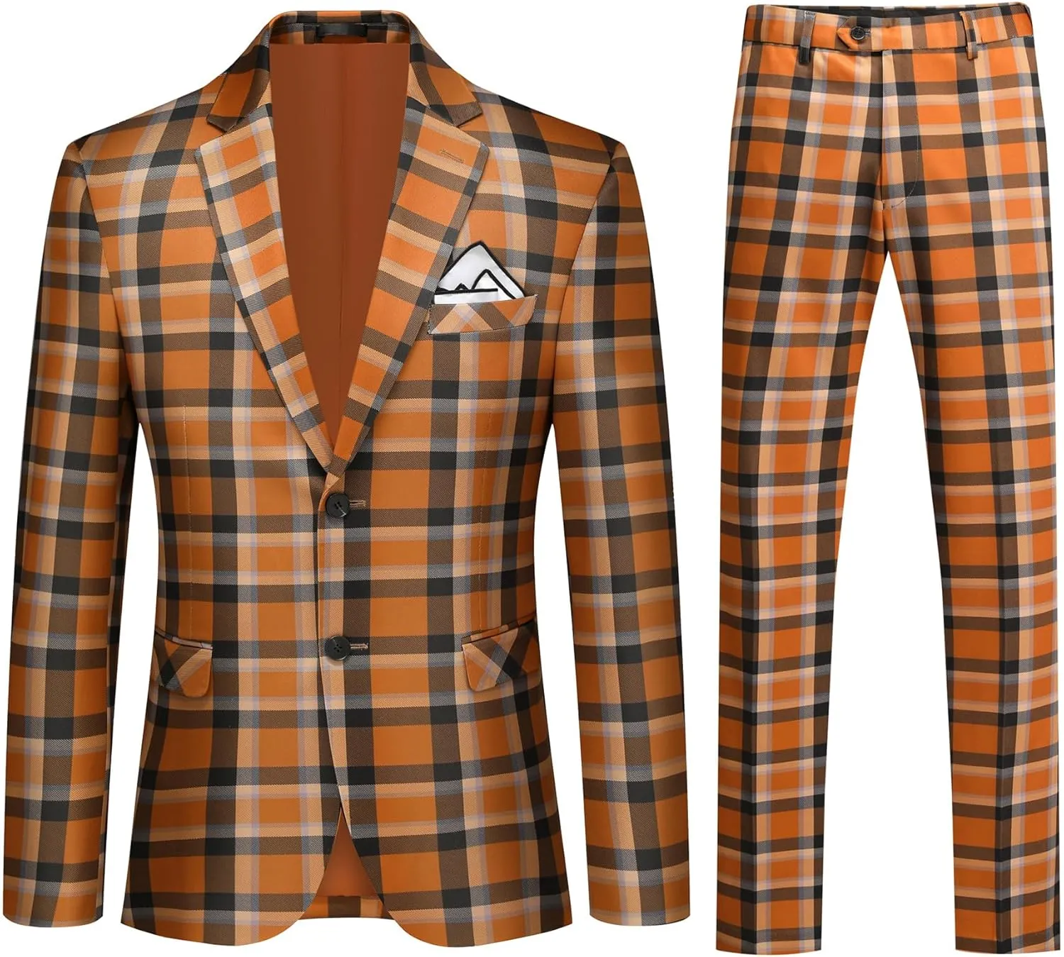 Iynnijoy Mens 2 Piece Slim Fit Suit Casual Plaid Tuxedo Suit for Men Party Wedding Business Dress Suit Set