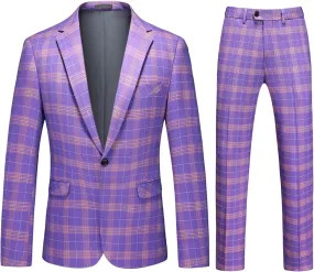 Iynnijoy Mens 2 Piece Slim Fit Suit Casual Plaid Tuxedo Suit for Men Party Wedding Business Dress Suit Set