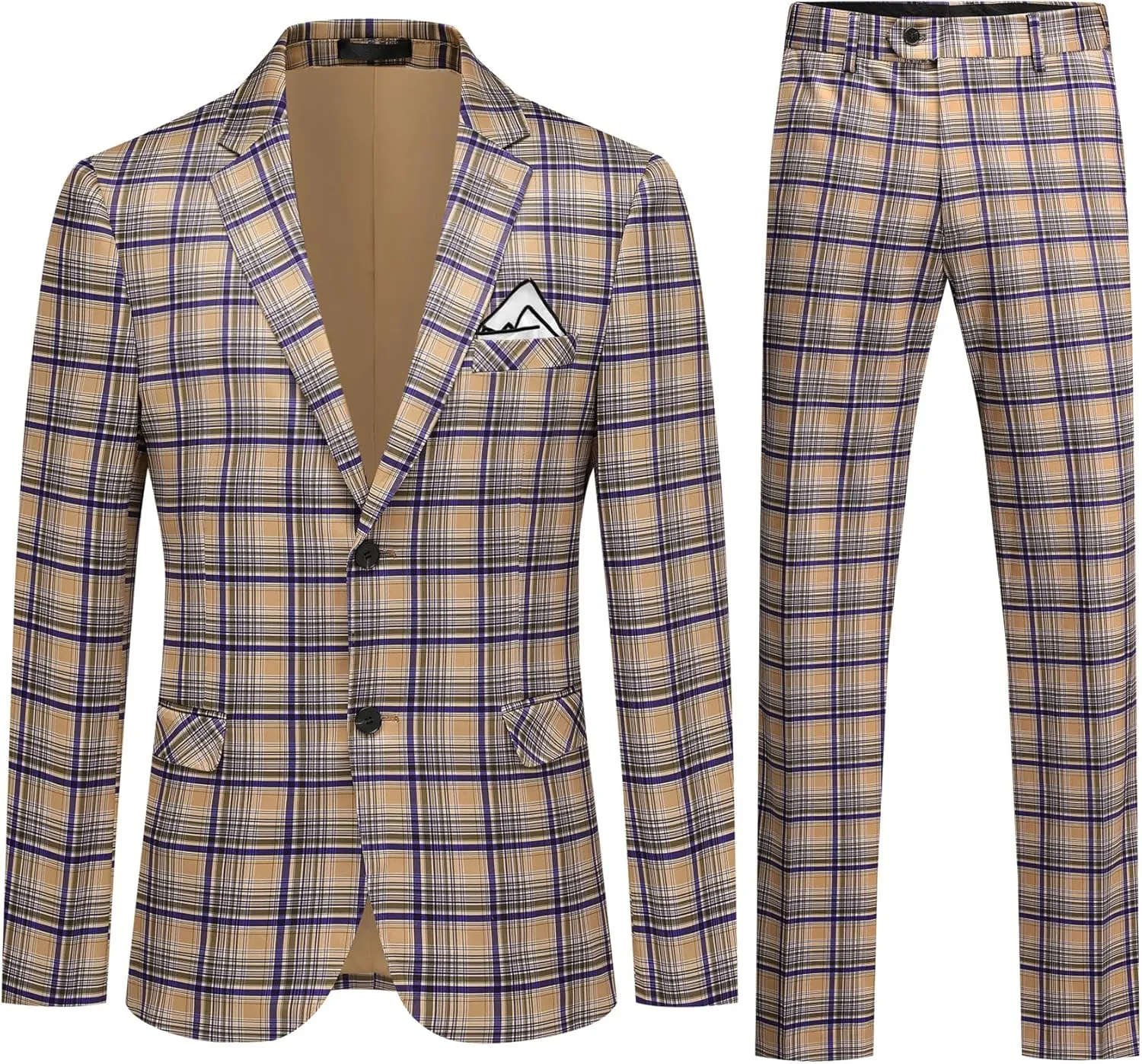 Iynnijoy Mens 2 Piece Slim Fit Suit Casual Plaid Tuxedo Suit for Men Party Wedding Business Dress Suit Set