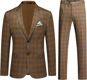 Iynnijoy Mens 2 Piece Slim Fit Suit Casual Plaid Tuxedo Suit for Men Party Wedding Business Dress Suit Set