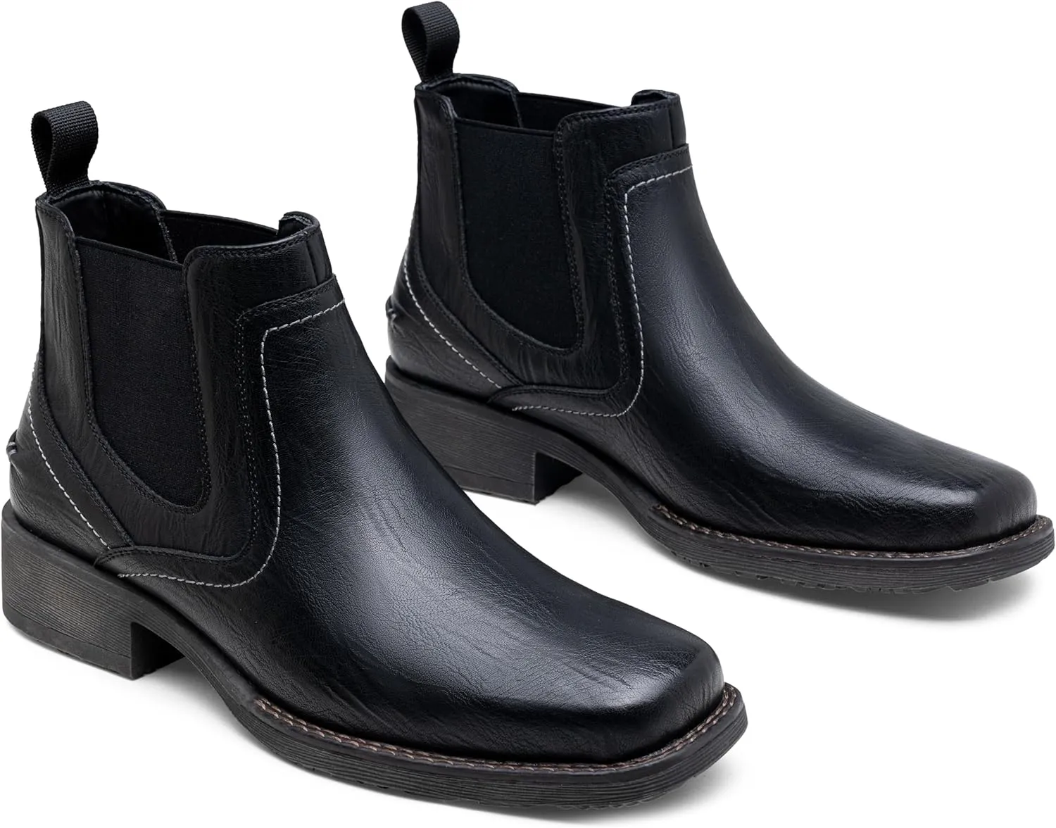 Jousen Chelsea Boots Men Square Toe Ankle Mens Western Boots Casual Slip On Boots for Men