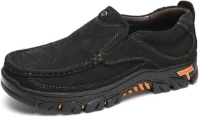 JOYVIP Mens Breathable Walking Loafers Leather Slip-on Hiking Shoes