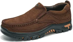 JOYVIP Mens Breathable Walking Loafers Leather Slip-on Hiking Shoes