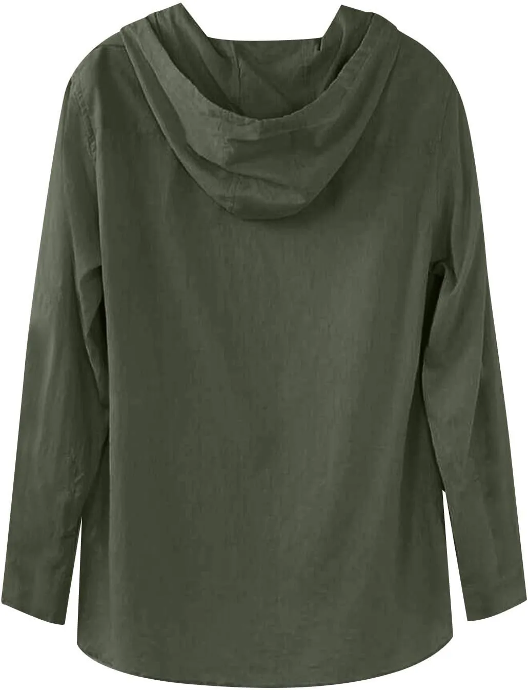 KUIOLYPOER Men's Cotton Linen Shirts Long Sleeve Hooded Drawstring Shirt Spring Summer Casual Loose Beach Shirts with Hood