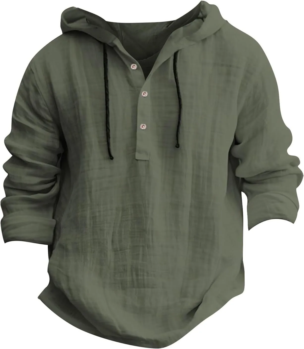 KUIOLYPOER Men's Cotton Linen Shirts Long Sleeve Hooded Drawstring Shirt Spring Summer Casual Loose Beach Shirts with Hood