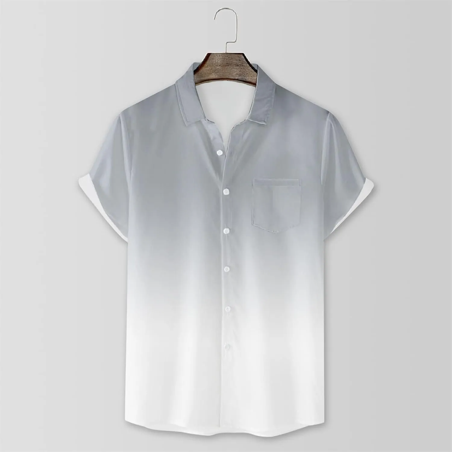 Linen Shirts for Men Gradient Short Sleeve Casual Button Down Shirt Lightweight Summer Beach Regular Fit Hawaiian Shirt