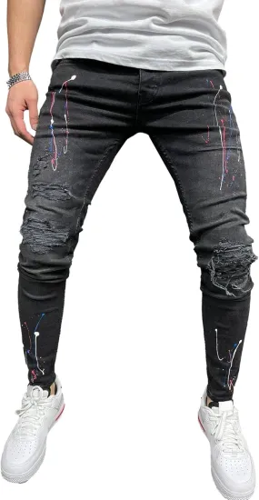 Maiyifu-GJ Men's Ripped Skinny Jeans Stretch Slim Fit Jeans Distressed Destroyed Straight Leg Denim Pants for Men