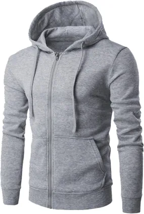 Men Fall Fashion Sweatshirts Long Sleeve Solid Color Hoodies Sweatshirt Full Zipper Drawstraing Jacket with Pockets