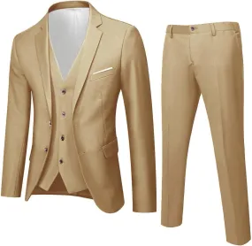 Mens 3 Piece Slim Fit Suit Suits Big and Tall, Blazer Jacket Vest Pants Set, Solid Wedding Party Dress Tux Suite