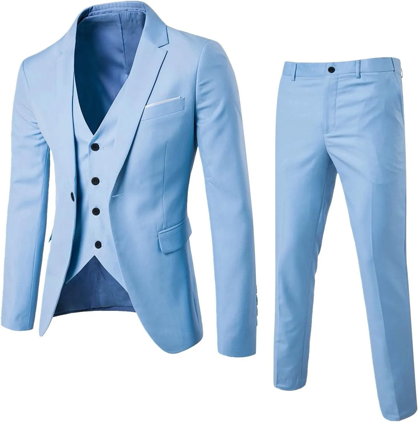 Mens 3 Piece Suit Slim Fit Tux, Formal Blazer Jacket Vest Pants Set for Party, Prom, Wedding and Business