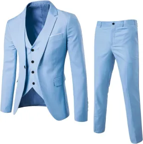 Mens 3 Piece Suit Slim Fit Tux, Formal Blazer Jacket Vest Pants Set for Party, Prom, Wedding and Business