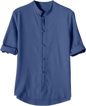Mens 3/4 Length Sleeve Shirts Casual Button Up Summer Linen Shirt Loose Fit Solid Color Vacation Trendy Outfits