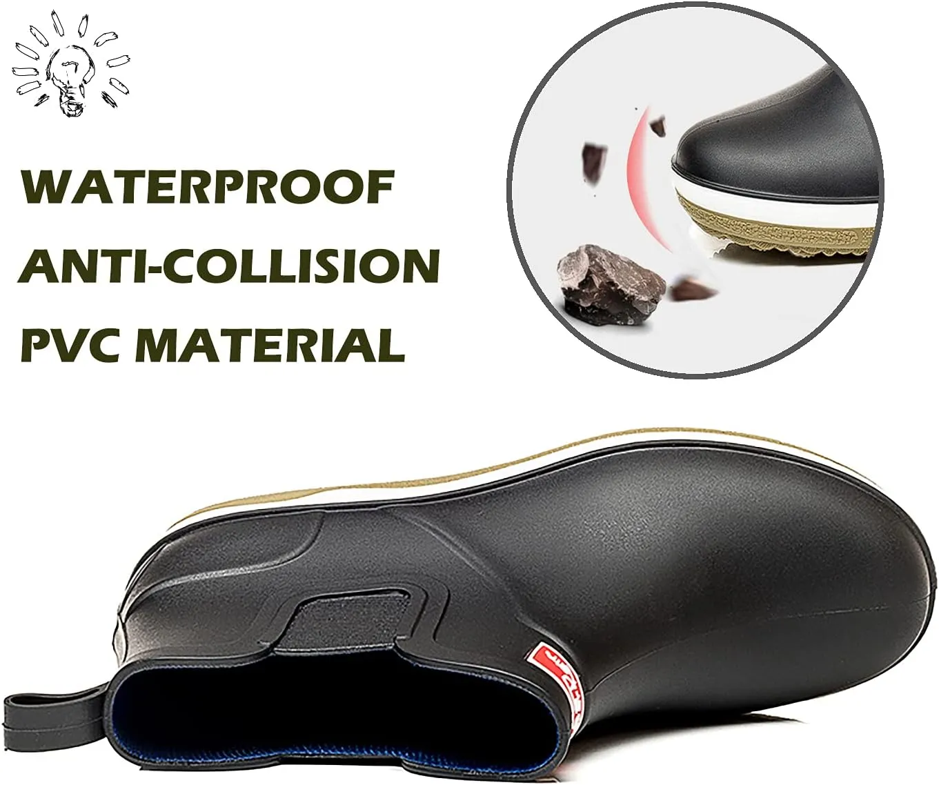Mens Ankle Rain Boots Waterproof Chelsea Boots Slip-On Garden Work Shoes Rain Footwear