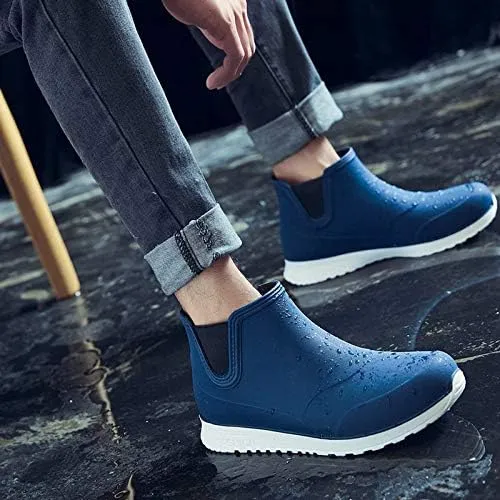 Men's Ankle Rain Boots Waterproof Short Rain Shoes for Garden Work