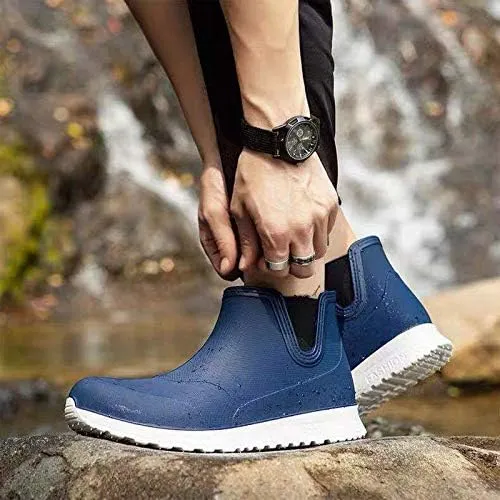 Men's Ankle Rain Boots Waterproof Short Rain Shoes for Garden Work