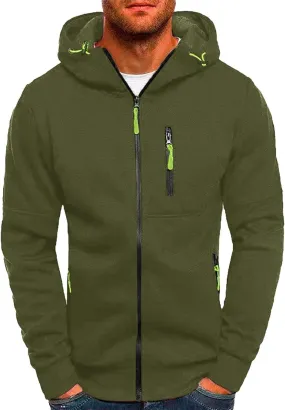 Mens' Autumn Winter Long Sleeve Zipper Hooded Sweatshirt Cardigan Tops Hoodies for Men with Zip Pockets Lightweight