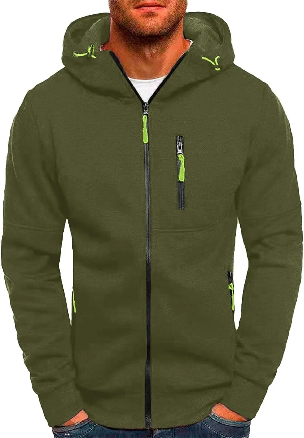 Mens' Autumn Winter Long Sleeve Zipper Hooded Sweatshirt Cardigan Tops Hoodies for Men with Zip Pockets Lightweight