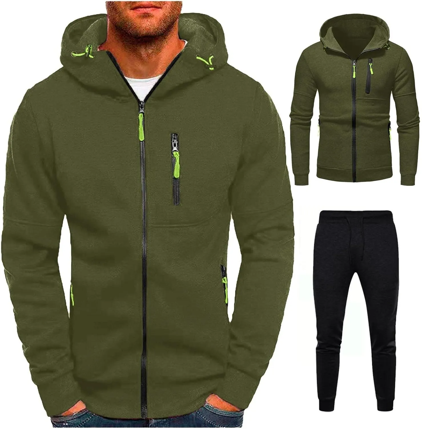 Mens' Autumn Winter Long Sleeve Zipper Hooded Sweatshirt Cardigan Tops Hoodies for Men with Zip Pockets Lightweight