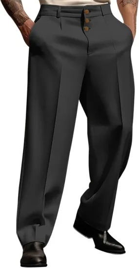 Men's Business Dress Suit Pants Baggy Pleated Front Trousers Plain Fashion Outdoor Straight Wide Leg Slacks