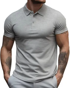 Mens Business T Shirt Solid Color Short Sleeve Lapel Tops Slim Fit Polo Tees Muscle Bodybuilding Sport Workout Shirts