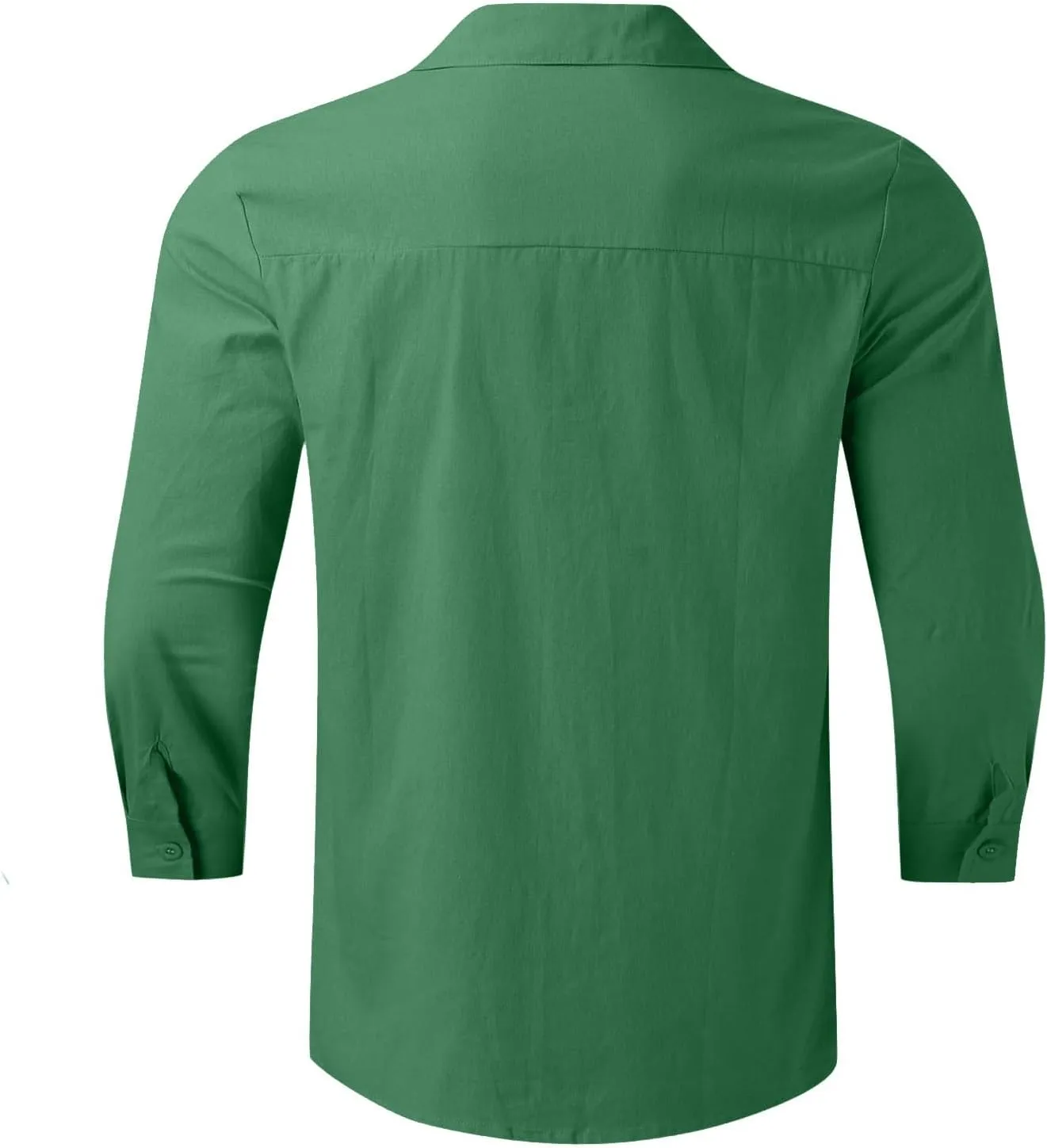 Mens Button Up Shirts 3/4 Sleeve Lapel Casual Dressy Shirt Cotton Linen Solid Color Blouse Loose Summer Work Tops