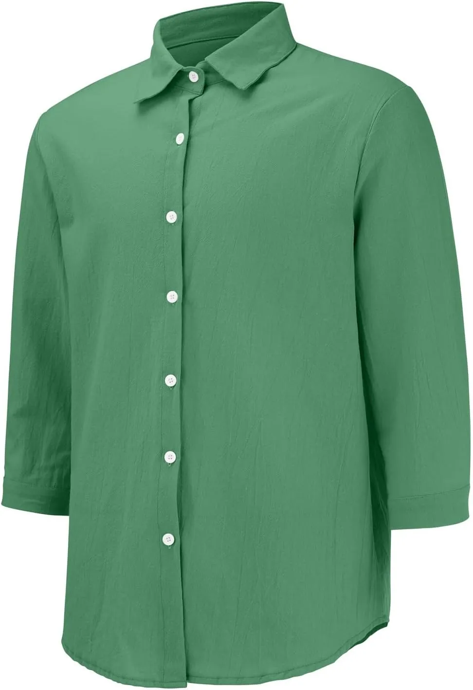 Mens Button Up Shirts 3/4 Sleeve Lapel Casual Dressy Shirt Cotton Linen Solid Color Blouse Loose Summer Work Tops
