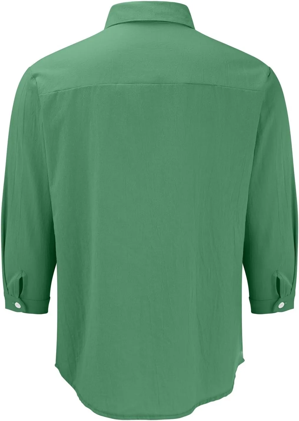 Mens Button Up Shirts 3/4 Sleeve Lapel Casual Dressy Shirt Cotton Linen Solid Color Blouse Loose Summer Work Tops