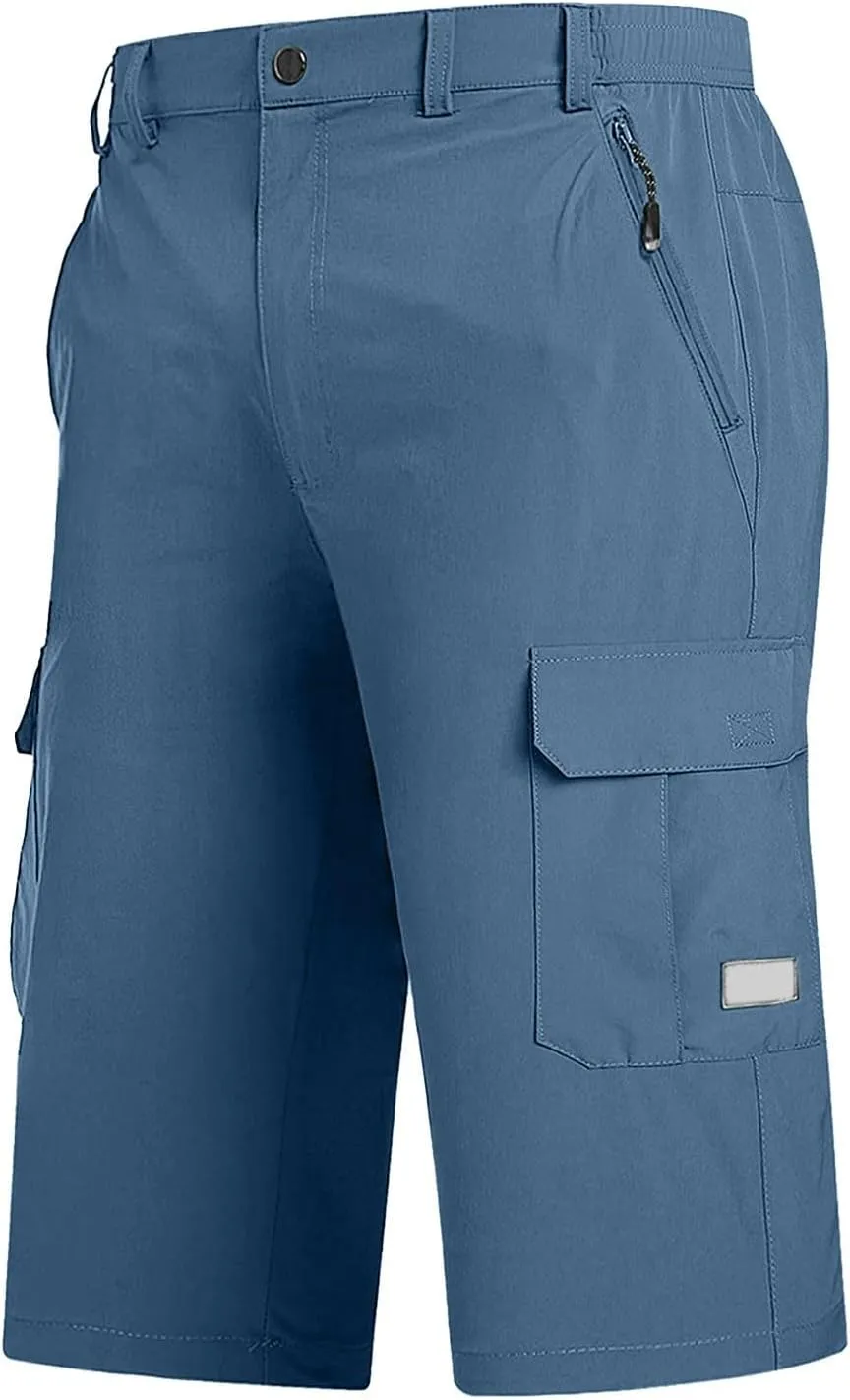 Mens Capri Cargo Pants Twill Multi Pockets Casual 3/4 Hiking Work Shorts for Men Athletic Fit Golf Tennis Tactical Pants