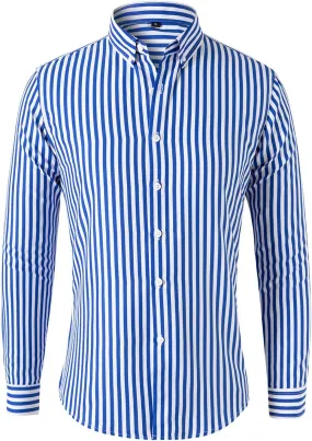 Mens Casual Business Vertical Striped Long Sleeve Button Down Dress Shirts for Casual Vertical Striped Shirt