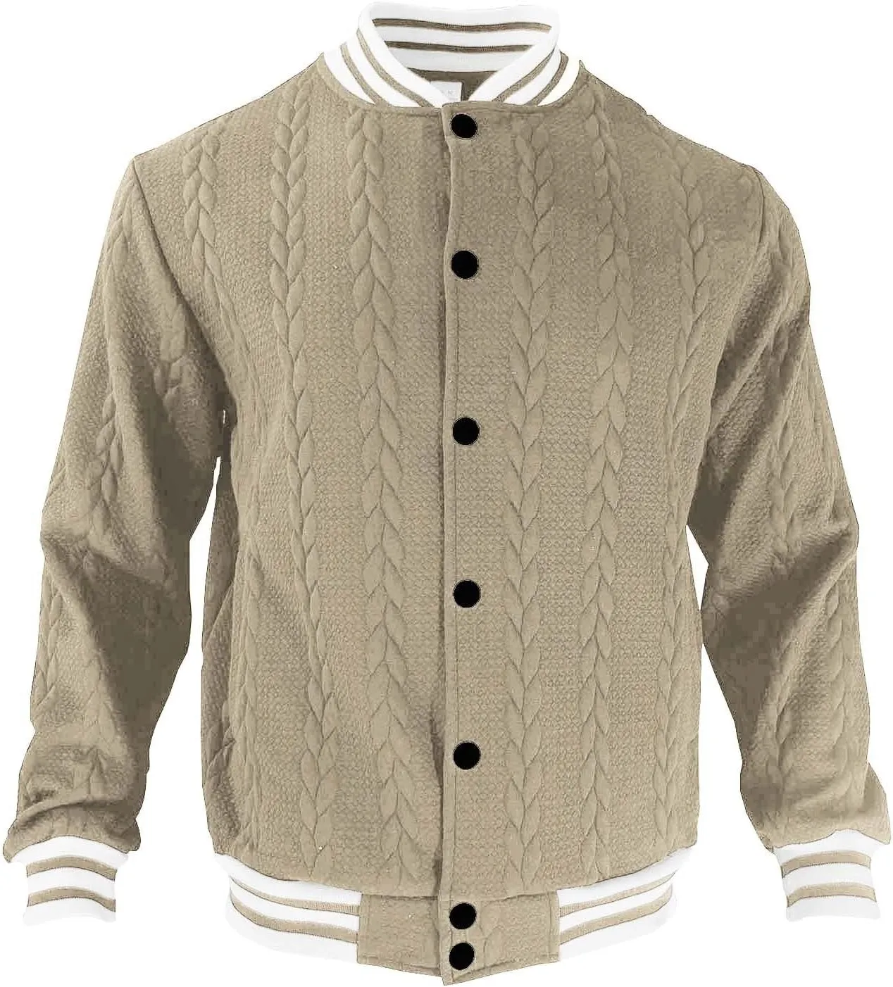 Men's Casual Varsity Jacket Classic Fit Vintage Buckle Jackets Lightweight Button Down Collarless Bomber Jackets