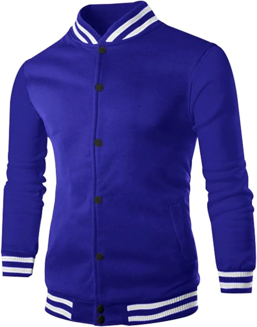 Men's Casual Varsity Jacket Classic Fit Vintage Buckle Jackets Lightweight Button Down Collarless Bomber Jackets