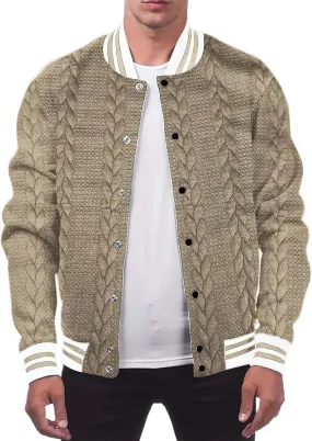 Men's Casual Varsity Jacket Classic Fit Vintage Buckle Jackets Lightweight Button Down Collarless Bomber Jackets